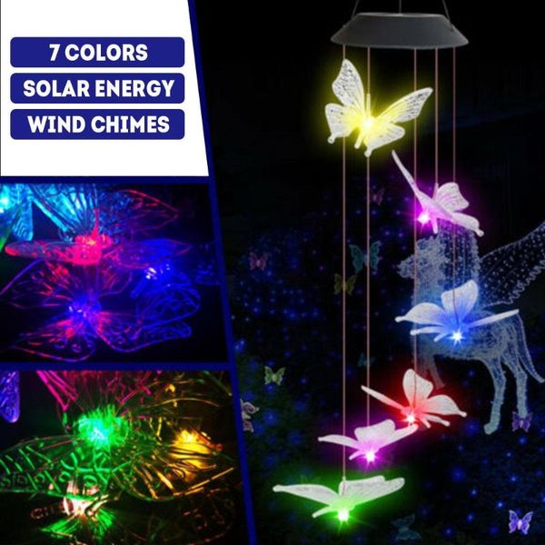 

decorative objects & figurines butterfly creative fashion wind bell light chime solar lights garden yard decoration outdoor home waterproof