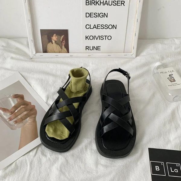 

sandals summer women 2021 shoes for flat woman gladiator, Black