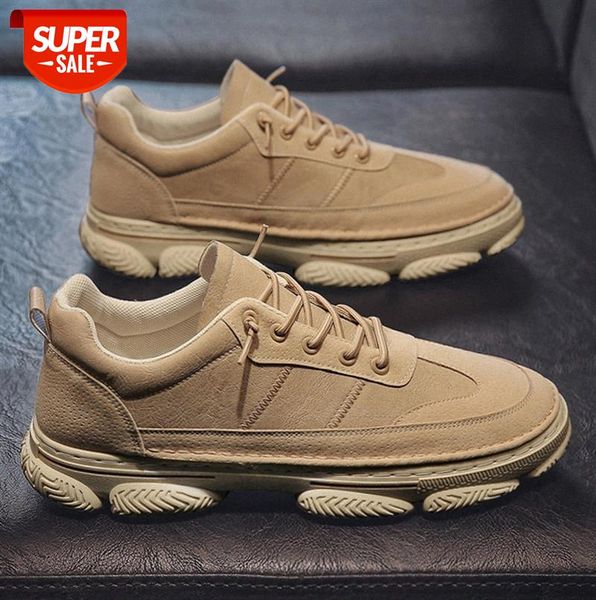 

men's shoes sports casual dad's student korean version thick sole leather #ni9j