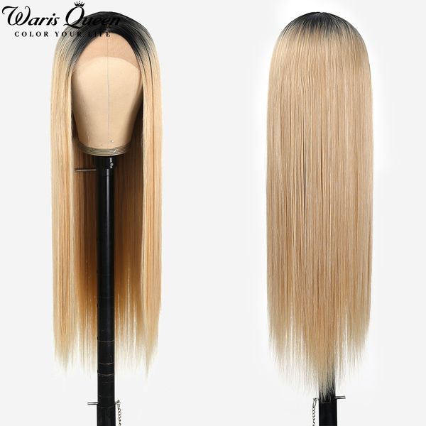 

blonde ombre long lace front straight cosplay middle parting synthetic wigs for black women daily fiber heat resistant wig