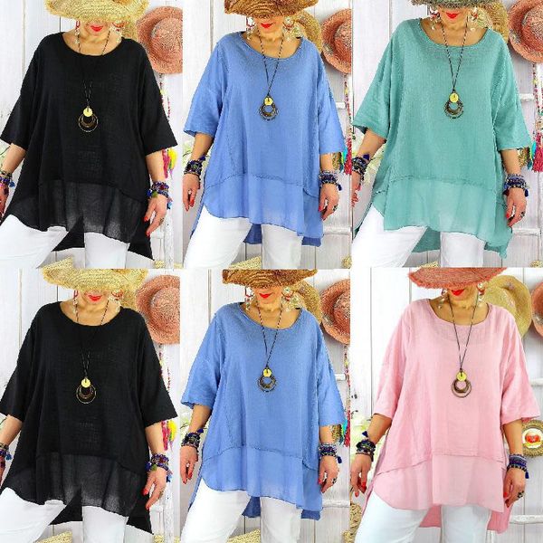 

women's blouses & shirts casual pullover splicing shirt 2021 summer solid color five-point sleeve round neck loose women blouse femme b, White