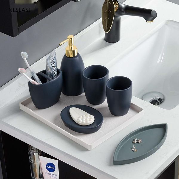 

nordic cute animal shape ceramic bathroom accessories set gargle cup toothbrush holder soap dish liquid dispenser storage bath accessory