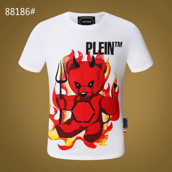 

plein bear t shirt mens designer tshirts brand clothing rhinestone skull men t-shirts classical hip hop streetwear tshirt casual tees pb 113, White;black