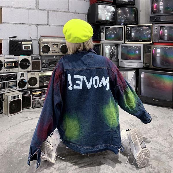 

women's jackets trendy tie dyed jeans jacket women clothing vintage korean harajuku ladies denim coat outerwear streetwear party spring, Black;brown