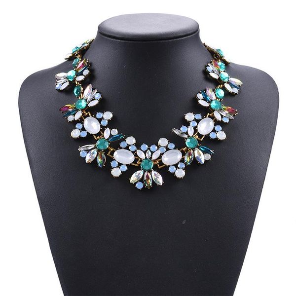 

chokers trendy exquisite crystal necklace&pendant elegant gem flower collar choker for women wedding jewelry collier femme, Golden;silver