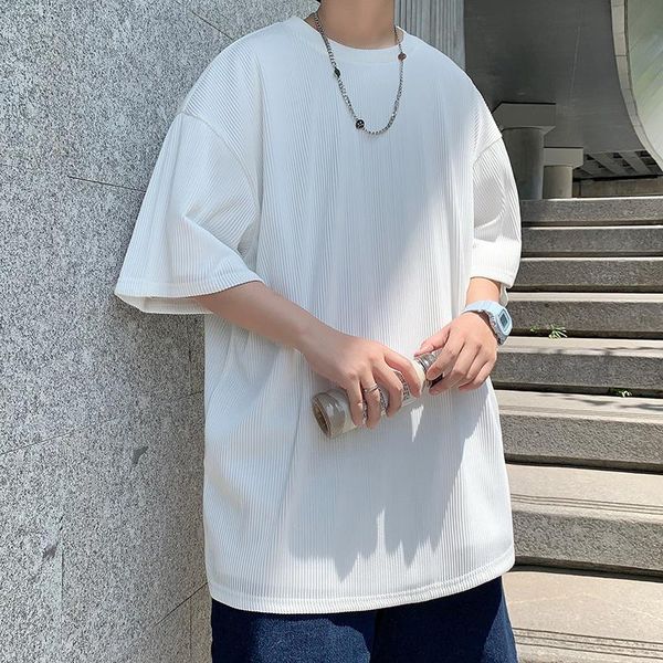

men's t-shirts ice silk white mens summer 2021 for korea fashion japanese streetwear loose casual half sleeve grey oversize clothes, White;black