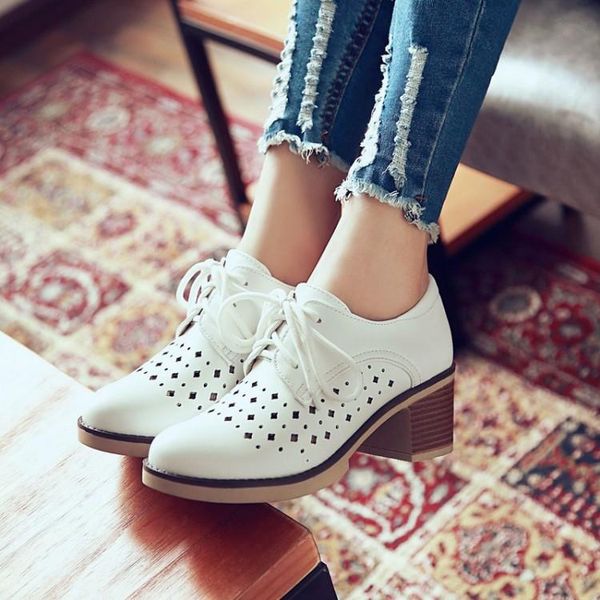 

women 's shoes spring and autumn college wind hollow lace with casual female hole large size 34-43 dress, Black