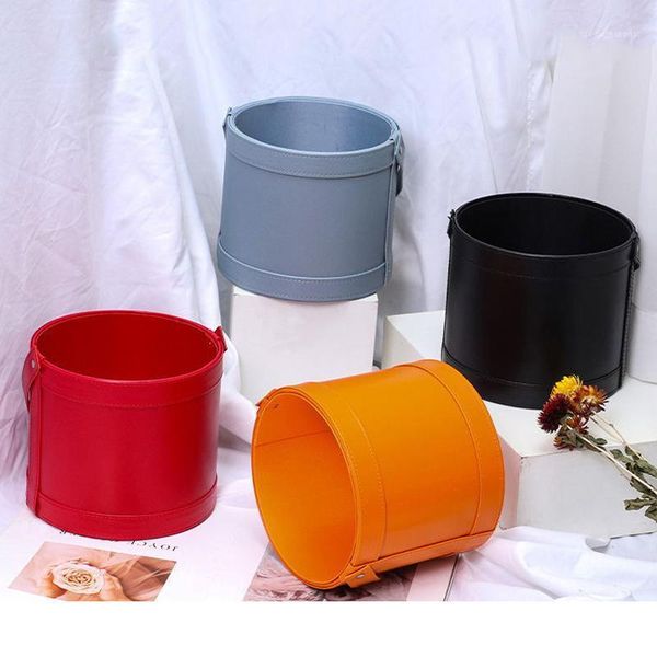 

gift wrap bouquet flowers pu box packaging artificial flower arrangement stand vase home wedding party table decor round gifts boxes1