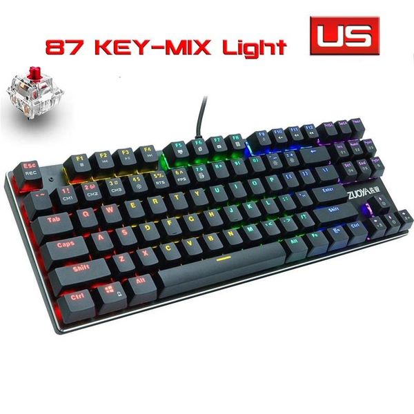 

russian 87-key mechanical keyboard wired gaming rgb mix backlit gamer keyboards