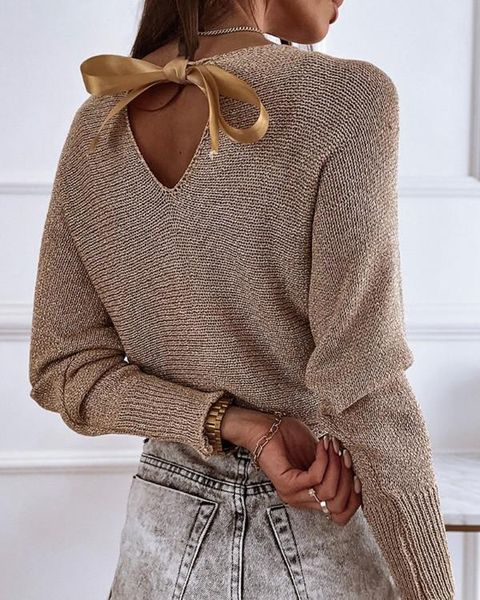 

women's sweaters swearer pullover tied detail cutout back batwing sleeve jumper 2021 autumn, White;black