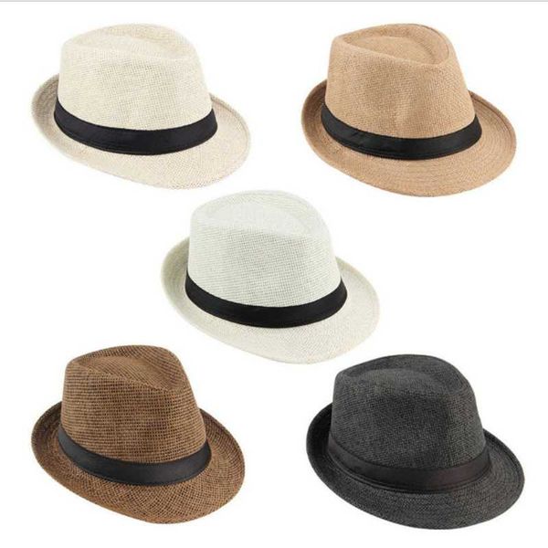 

wide brim hats summer men's sun hat simple linen breathable refreshing travel sunscreen ribbon decoration straw, Blue;gray