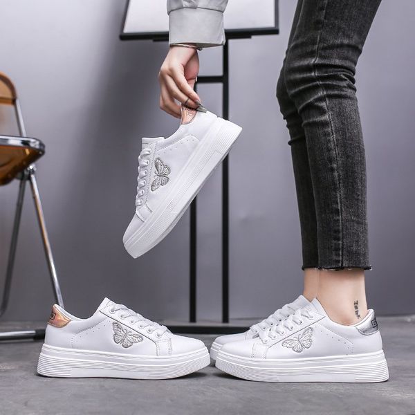 

spring women casual shoes women sneakers fashion breathable pu butterfly pattern platform white womens vulcanized shoes