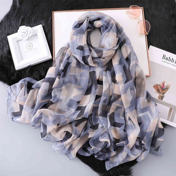 

new type of super soft yarn seaside sun protection travel silk scarf, Blue;gray