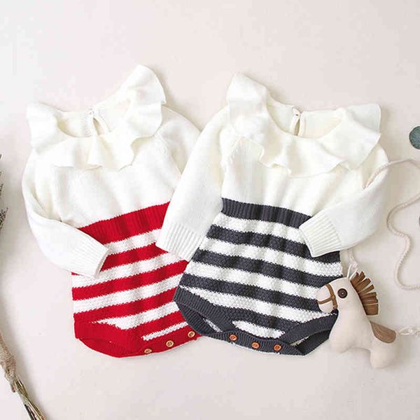 

baby girls stripe rompers clothes autumn winter infant girl kids knitting long sleeve 210429, Blue