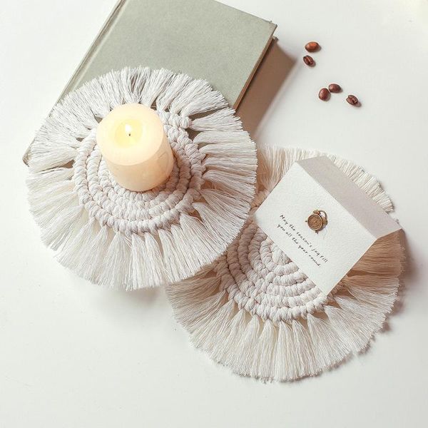 

table runner macrame placemats cup mat bohemia tablecloth pad northern europe style pure handcrafted cotton braid insulation mats