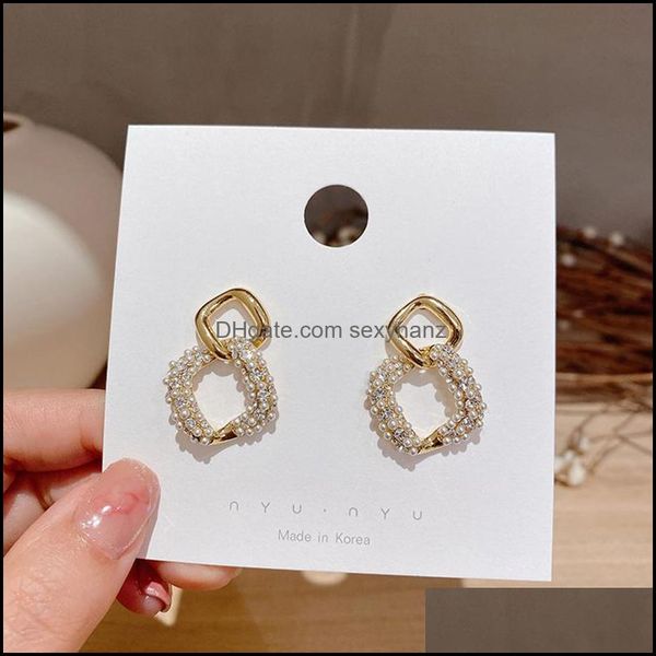 

stud earrings jewelry s2046 fashion s925 sier post earring square small faux pearl beads rhinestone drop delivery 2021 r9xde, Golden;silver