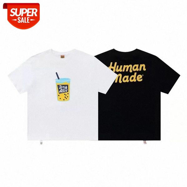 

trendy human made milk tea round neck thin t-shirt for men and women couples short sleeves #1f9x, White;black
