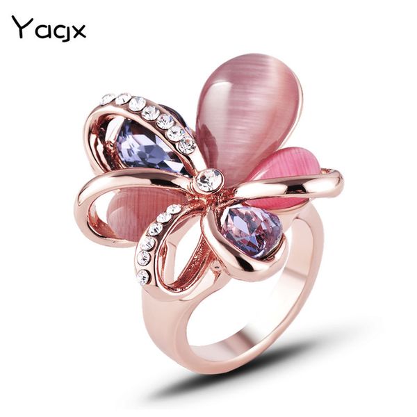 

fashionable hand decoration petal opal ring natural stone crystal jewelry, Silver
