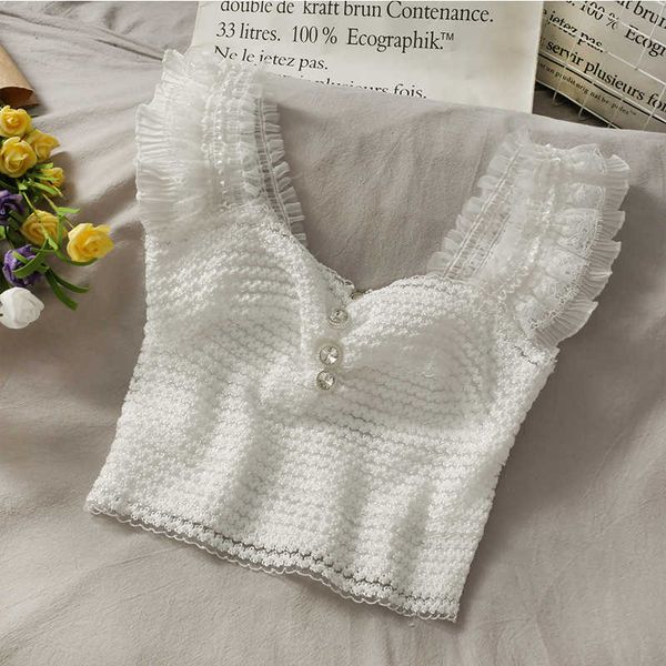 

for women woman vest off shoulder lace sweet tank spaghetti strap elegant french chic womens clothes drop 210601, White