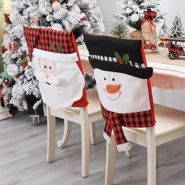 

chair covers christmas cover, classic plaid santa claus snowman dining slipcovers for home d\\u00e9cor