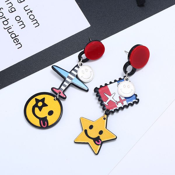 

design jewelry japan and south korea personality geometric hip hop smiling face trendy jewelry earrings aircraft earrings triangular punctua, Golden;silver