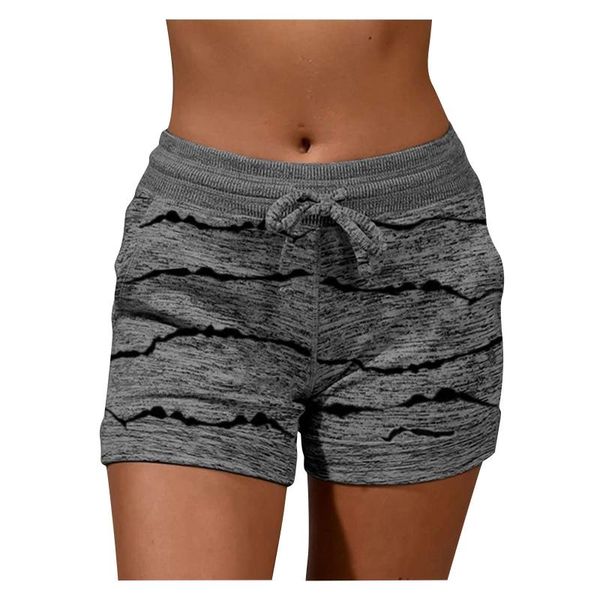 

gym clothing summer striped printed casual shorts women soft and comfy activewear lounge with pockets drawstring loose, White;black