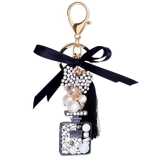 

keychains women keychain fashion jewelry bag charm rhinestone opals keyring key holder creative perfume bottle chain ring, Silver