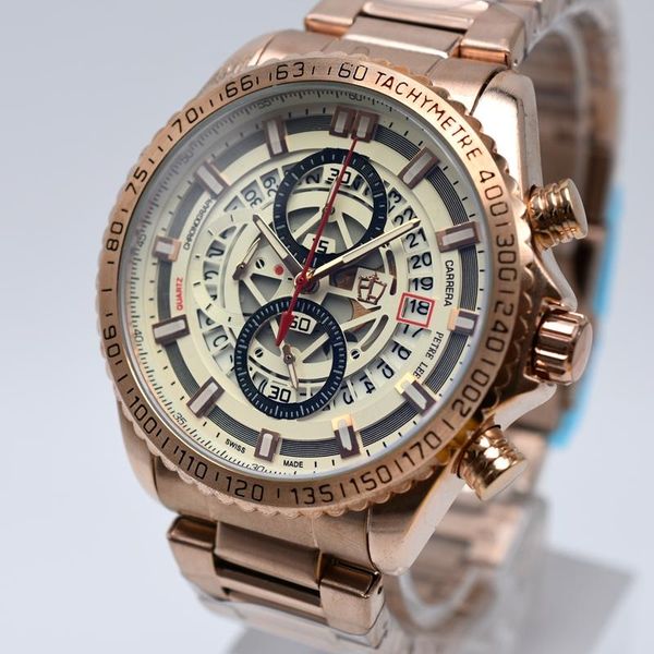 

wristwatches peter lee quartz chronograph watch for mens stainless steel auto date designer wristwatch gifts, Slivery;brown