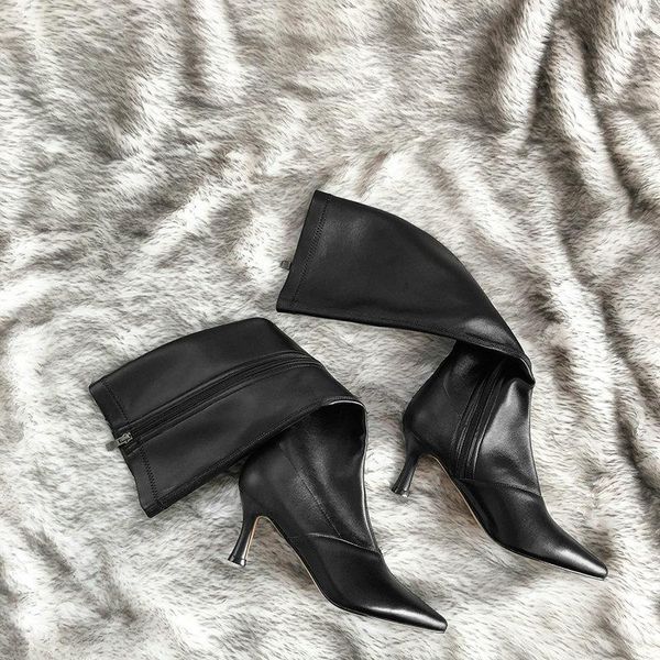 

boots brand women party high heels pointed toe knee long autmn winter wedding shoes woman, Black
