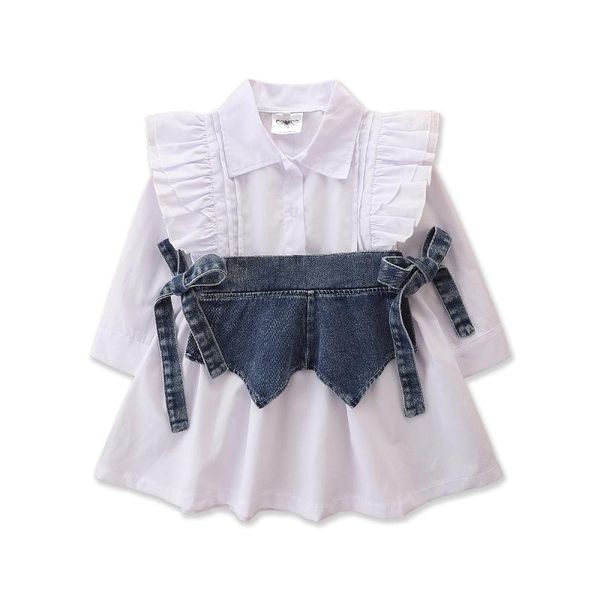 

girl's dresses girls casual shirt with waist corset two-piece set, white long sleeve turn-down collar a-line dress for 1-6 years kids, Red;yellow