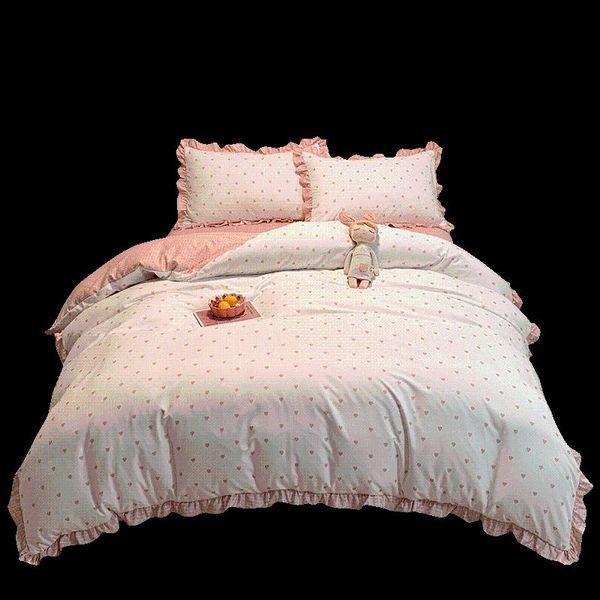 

bedding sets bed sheet four-piece quilt cover girl's heart ins princess style three-piece nordic washed cotton four seasons