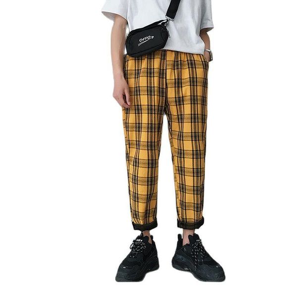 

men's pants men women korean black plaid casual 2021 mens streetwear harem male checkered trousers plus size