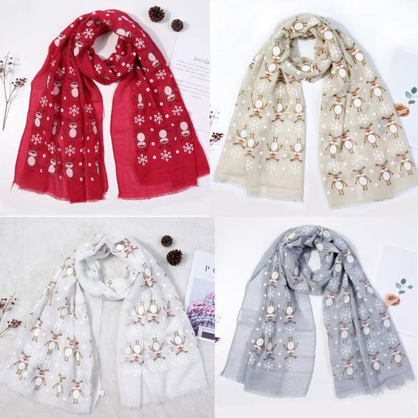 

scarves 2021 ladies christmas fawn printed warm chiffon scarf women festive winter deer print snow flake c50, Blue;gray