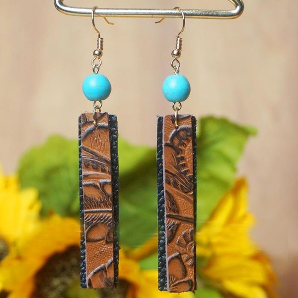 

dangle & chandelier statement earrings jewelry women wholesale unique geometric textured drop simple retro emboss long leather for gift, Silver