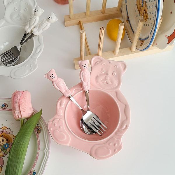

dinnerware sets korean color cute bear spoon fork tableware dessert fruit
