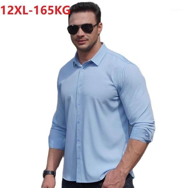 

men's dress shirts autumn 10xl 12xl 11xl large size men shirt long sleeved purple black blue business formal mens oversize office plus, White;black