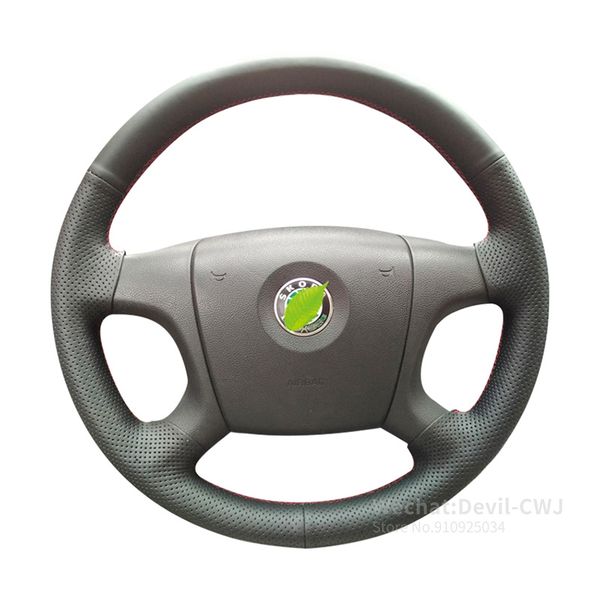 

steering wheel cover for skoda octavia fabia hand-stitch 2007 2008 2009 2011 alcantara leather auto parts interior accessories