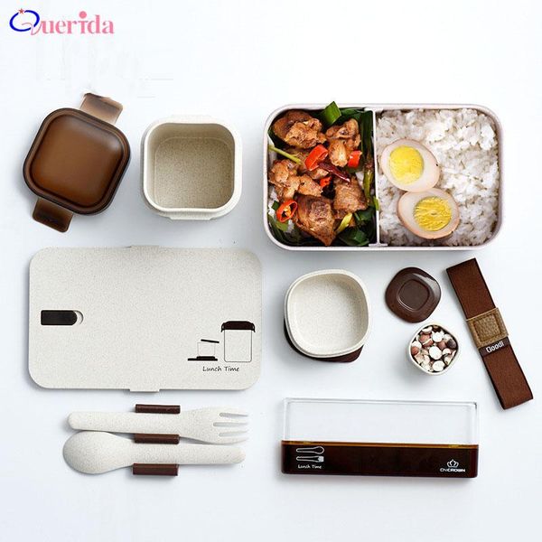 

dinnerware sets japanese style rice fiber leakproof lunch box microwave portable student picnic bento soup tableware gift set