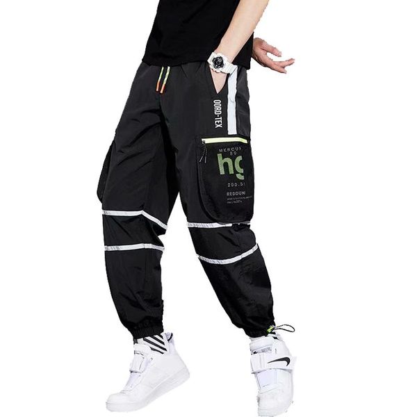 

men's pants streetwear hip hop cargo 2021 spring autumn mens baggy pockets ribbon joggers men japanes style black harem