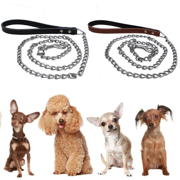 

dog collars & leashes leather pet puppy leash iron chain walking running outdoor training for small medium large dogs