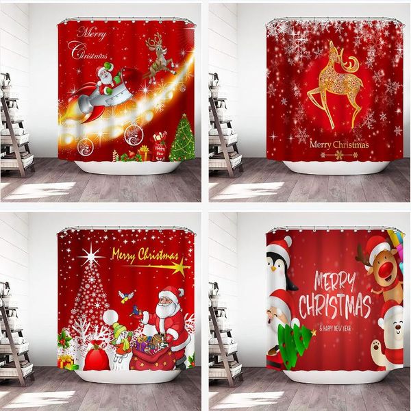

shower curtains christmas bathroom decor santa claus pattern curtain luxury with hooks snowman elk bath