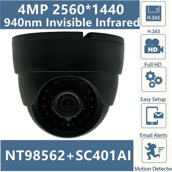 

cameras 940nm invisible infrared 4mp ip indoor ceiling dome camera nt98562+sc401ai 2560*1440 h.265 irc onvif cms xmeye p2p radiator