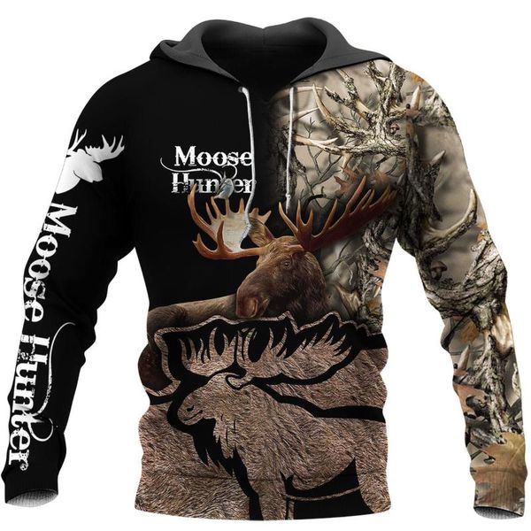 

men's hoodies & sweatshirts beautiful moose camo 3d all over printing clothing fashion casual sweatshirt for man and women, Black