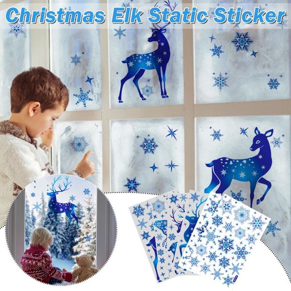 

wall stickers christmas window decoration blue elk snowflake electrostatic for home year 2022 diy decorative