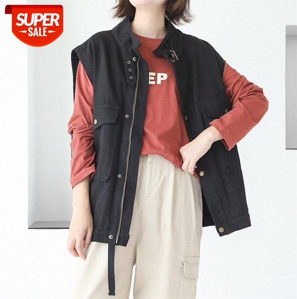 

338-0238 worker denim vest summer korean style loose casual waistcoat net red big pocket thin jacket women #nr2f, Black;gray