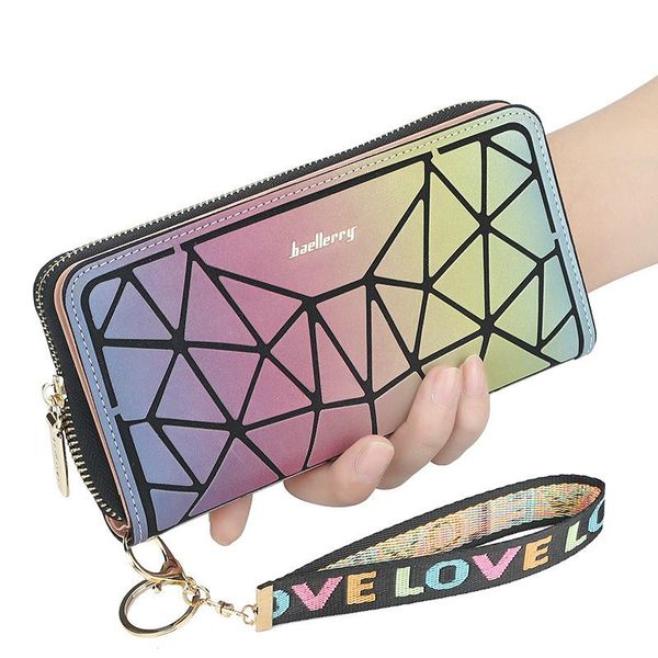 

wallets long clutch gradient symphony bag women's leather wallet fashion zip phone diamond, Red;black