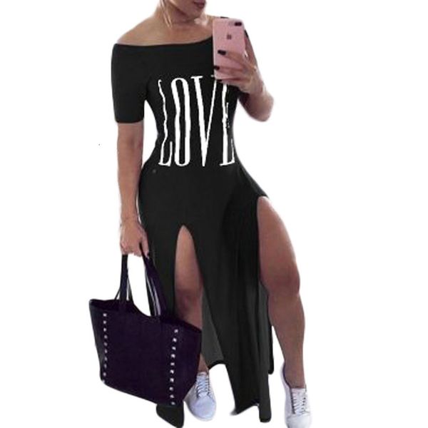 

q504 women's dresses casual long love letter dress, Black;gray
