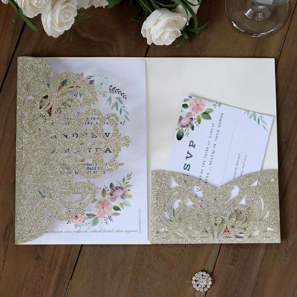 

greeting cards 10pcs glitter business invitation laser cutout european style 18*12.5cm