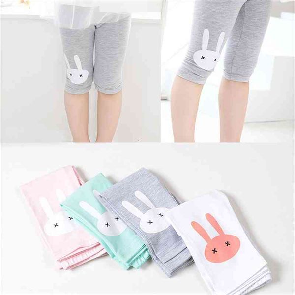 

3 10years rabbit footless girls knee length pants kid five trousers cropped children modal cotton leggings summer bottoms, Blue