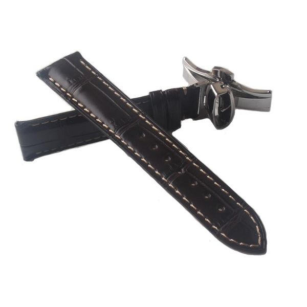 

watch bands luxury watchband dark brown with white stitch for brand mens wristwatches accessories silver buckle 18 19 20 21 22mm straps, Black;brown